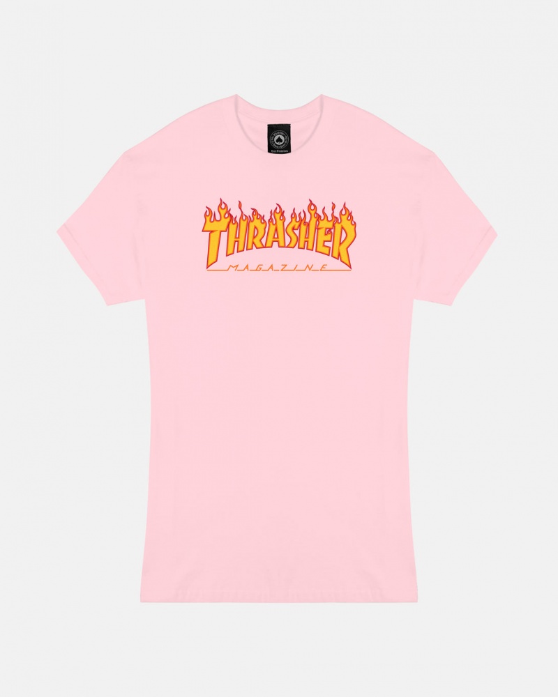 T-Shirts Thrasher Magazine Flame T-Shirt Rosas | FWM-651380