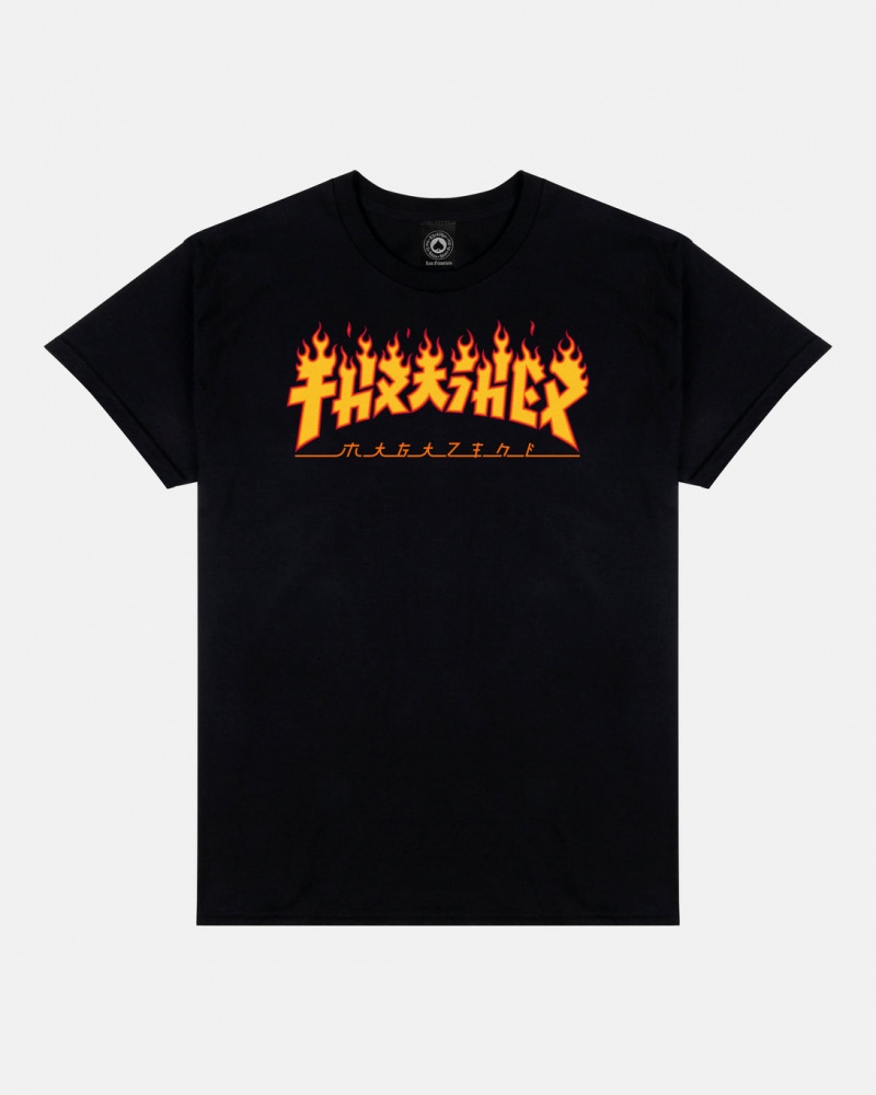 T-Shirts Thrasher Magazine Godzilla Flame T-Shirt Negros | QLC-589714