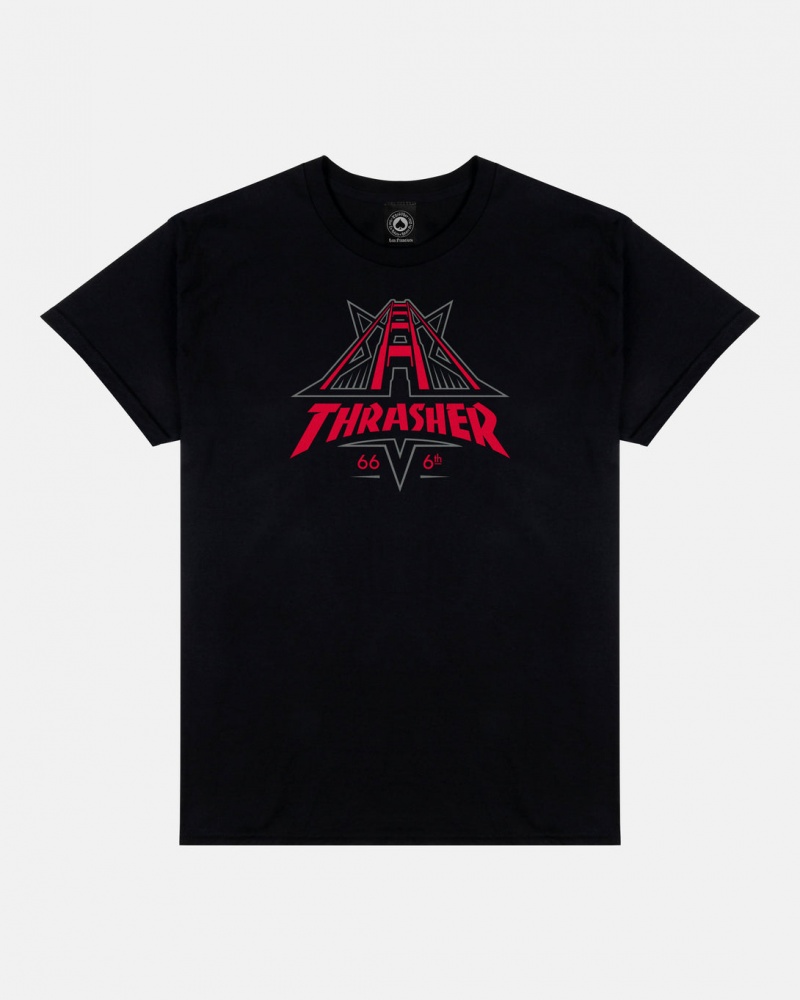 T-Shirts Thrasher Magazine Golden Gate T-Shirt Negros | PFL-428197