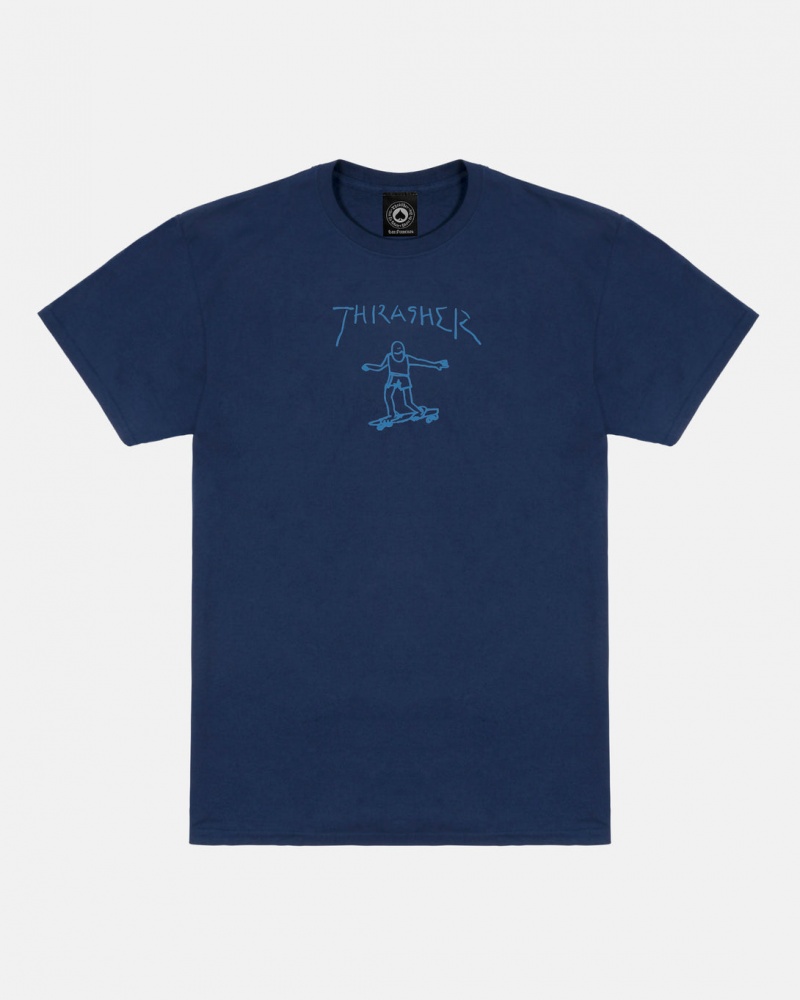 T-Shirts Thrasher Magazine Gonz T-Shirt Azul Marino Azules Azules | KCB-219603