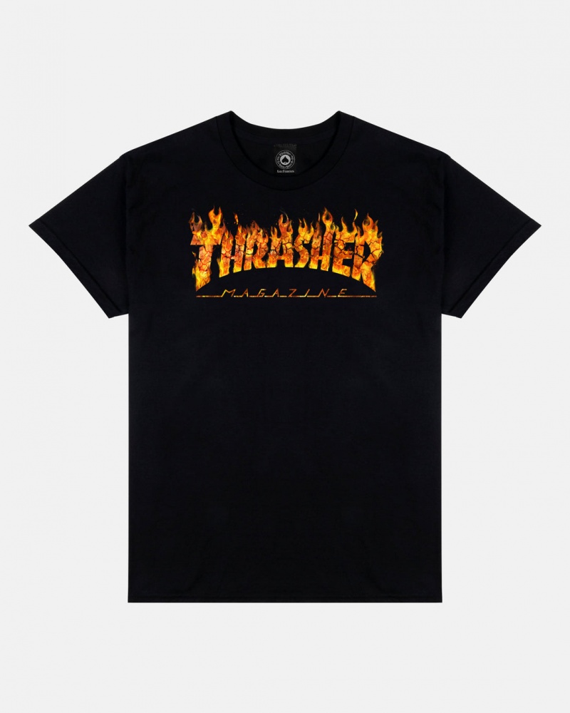 T-Shirts Thrasher Magazine Inferno T-Shirt Negros | EKI-315408