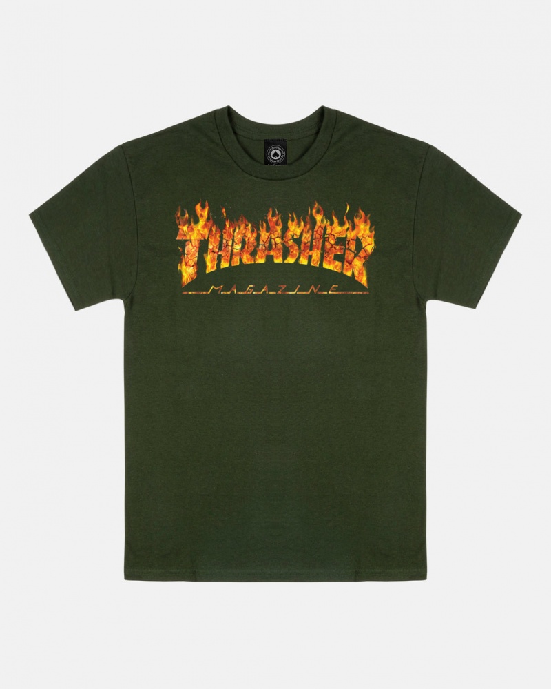 T-Shirts Thrasher Magazine Inferno T-Shirt Verdes | ASB-651870