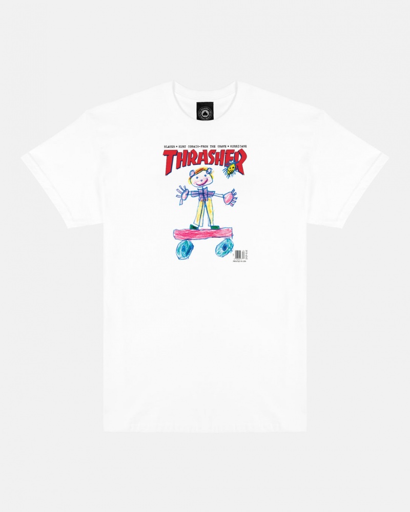 T-Shirts Thrasher Magazine Kid Cover T-Shirt Blancos | HCR-953016