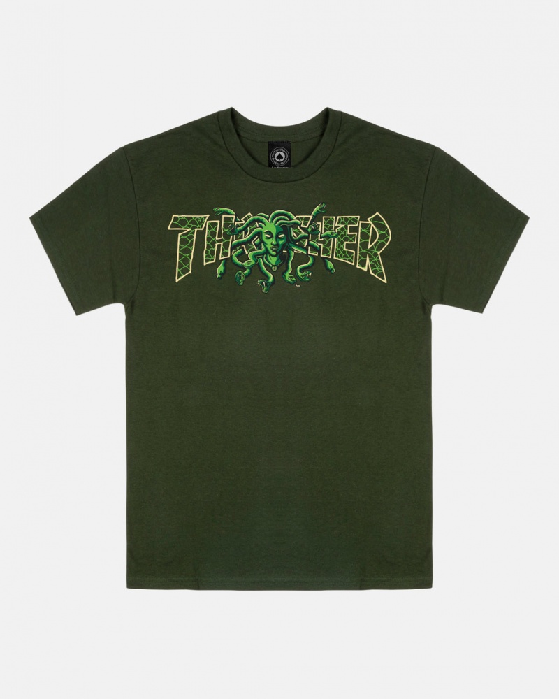 T-Shirts Thrasher Magazine Medusa T-Shirt Verdes | UPV-245813