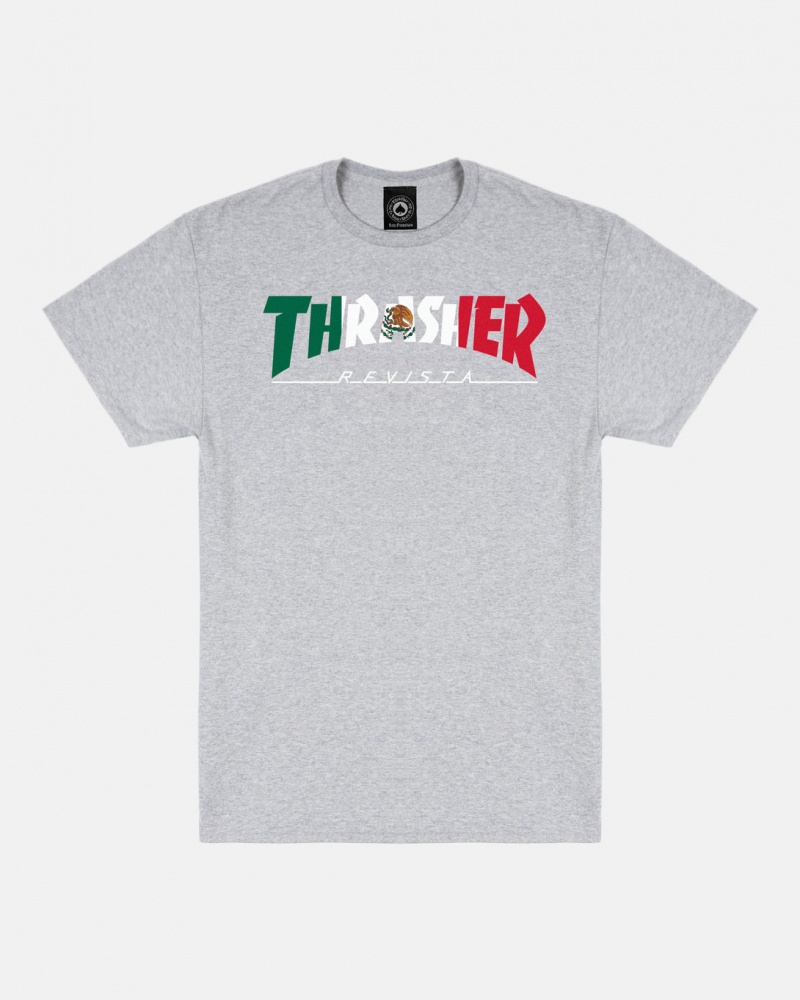 T-Shirts Thrasher Magazine Mexico Revista T-Shirt Grises | RWE-021759
