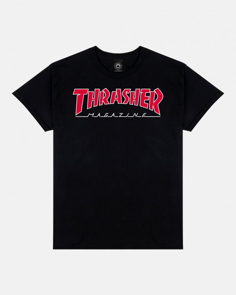 T-Shirts Thrasher Magazine Outlined T-Shirt Negros | XJP-437196