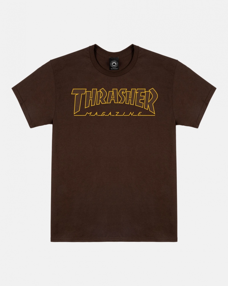 T-Shirts Thrasher Magazine Outlined T-Shirt Chocolate Oscuro | EJS-245187