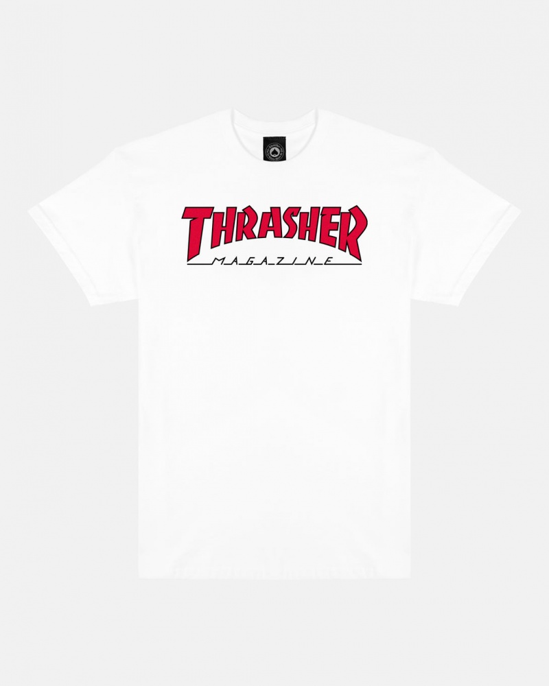 T-Shirts Thrasher Magazine Outlined T-Shirt Blancos Rojos | IHK-062759
