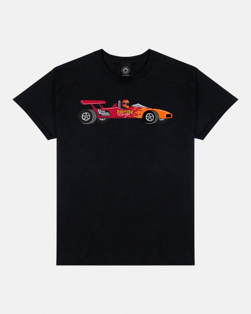T-Shirts Thrasher Magazine Racecar T-Shirt Negros | KVC-928143
