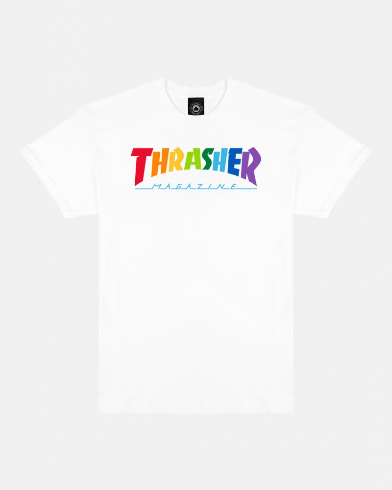 T-Shirts Thrasher Magazine Rainbow T-Shirt Blancos | BDP-491785