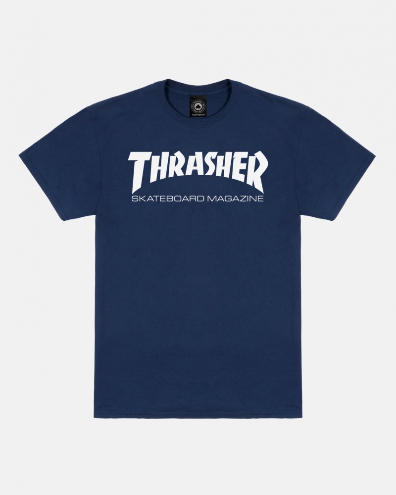 T-Shirts Thrasher Magazine Skate Mag T-shirt Azul Marino Azules | ERN-582639