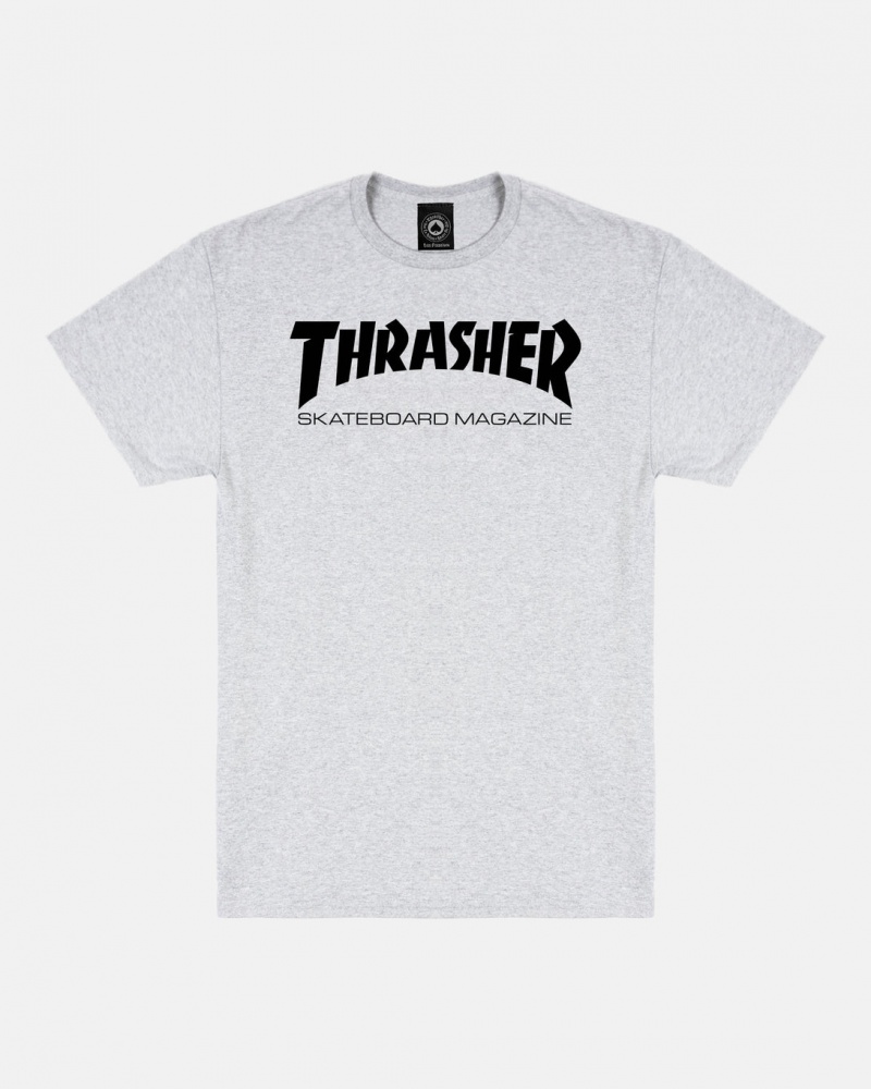 T-Shirts Thrasher Magazine Skate Mag T-shirt Grises Negros | WAJ-356279