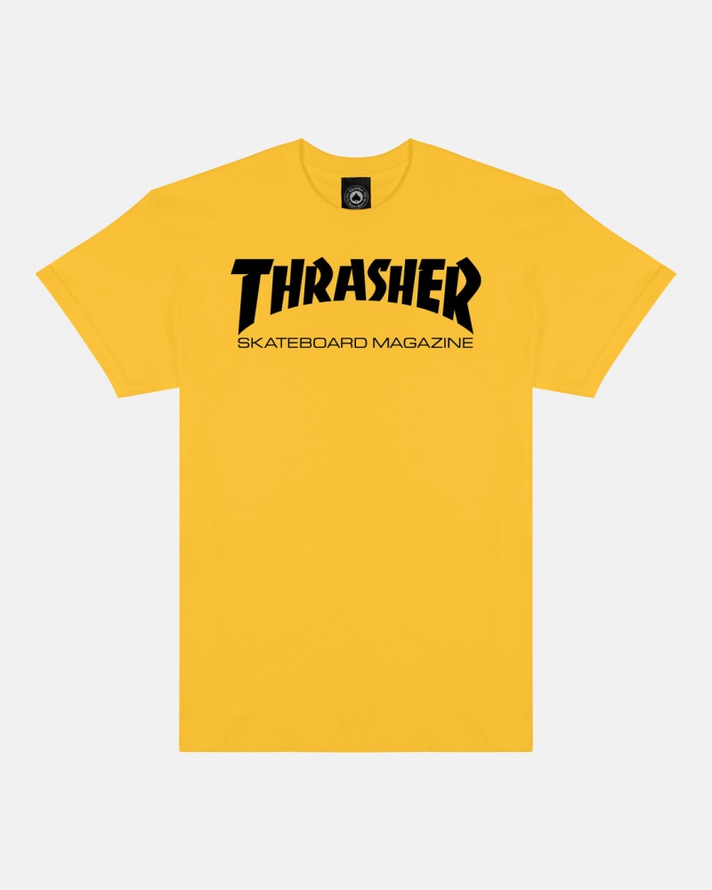 T-Shirts Thrasher Magazine Skate Mag T-shirt Dorados Negros | ARS-382709