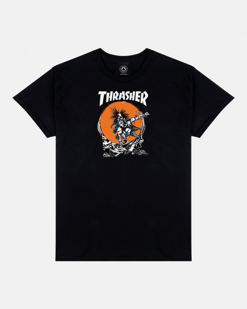 T-Shirts Thrasher Magazine Skate Outlaw T-Shirt Negros | WYS-978216