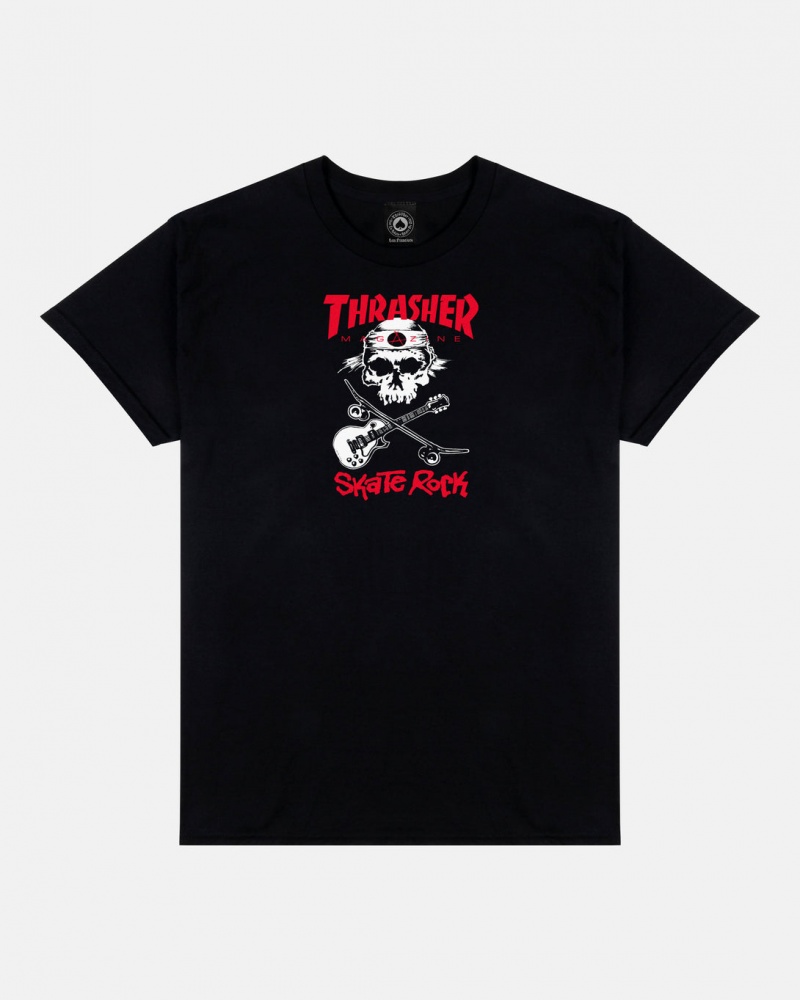 T-Shirts Thrasher Magazine Skate Rock T-Shirt Negros | QIJ-985327