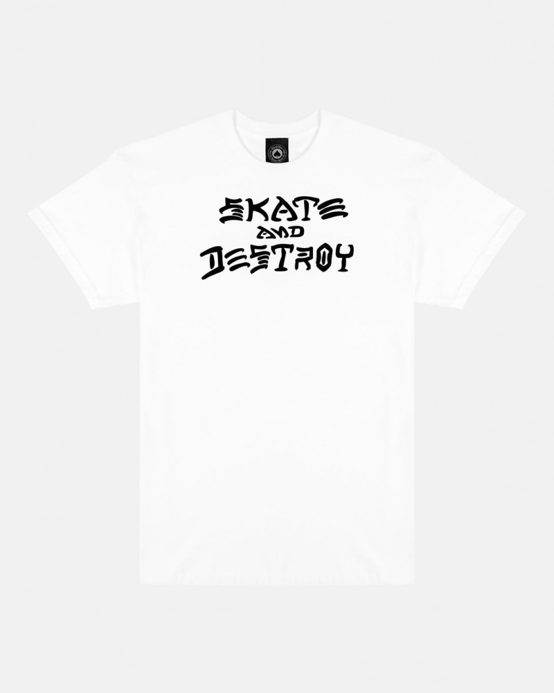 T-Shirts Thrasher Magazine Skate and Destroy T-Shirt Blancos | SZX-437201