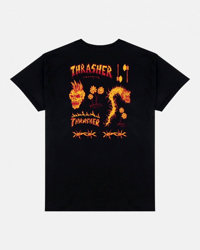 T-Shirts Thrasher Magazine Sketch T-Shirt Negros | VLG-689510