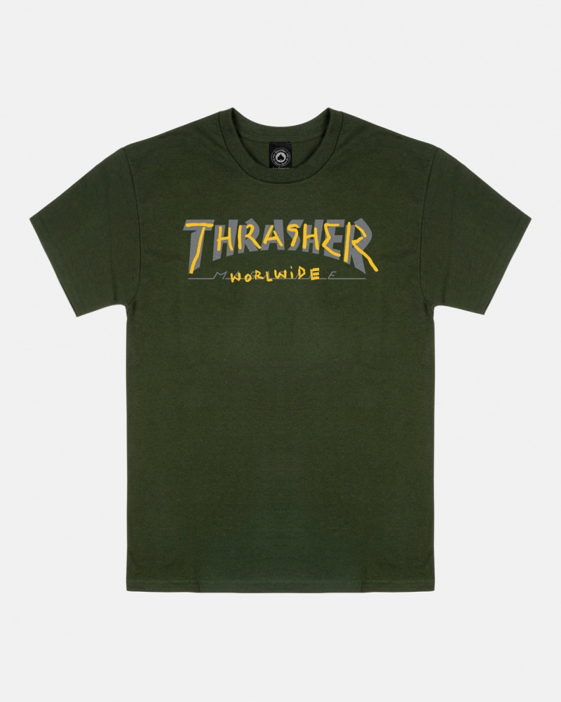 T-Shirts Thrasher Magazine Trademark T-Shirt Verdes | FWB-207891