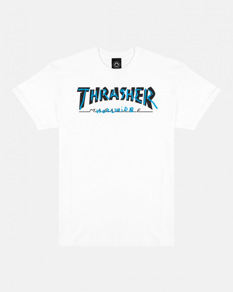 T-Shirts Thrasher Magazine Trademark T-Shirt Blancos | CUR-678410
